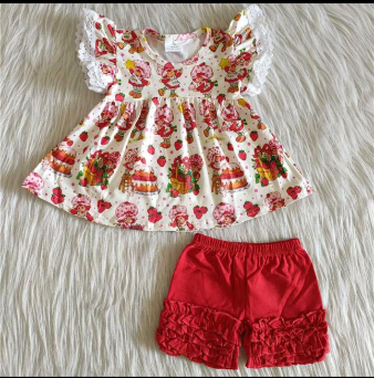 strawberry girl red shorts set