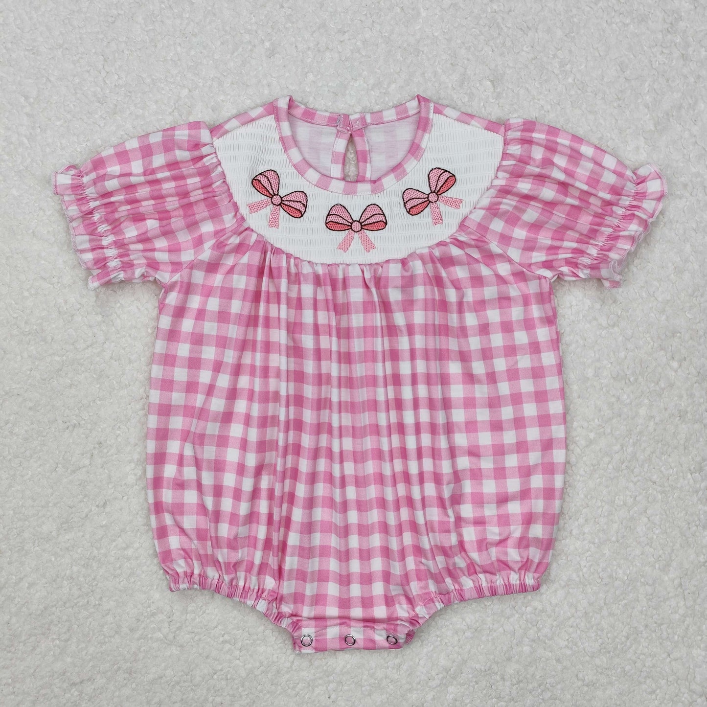 pink plaid bows embroidered bubbles