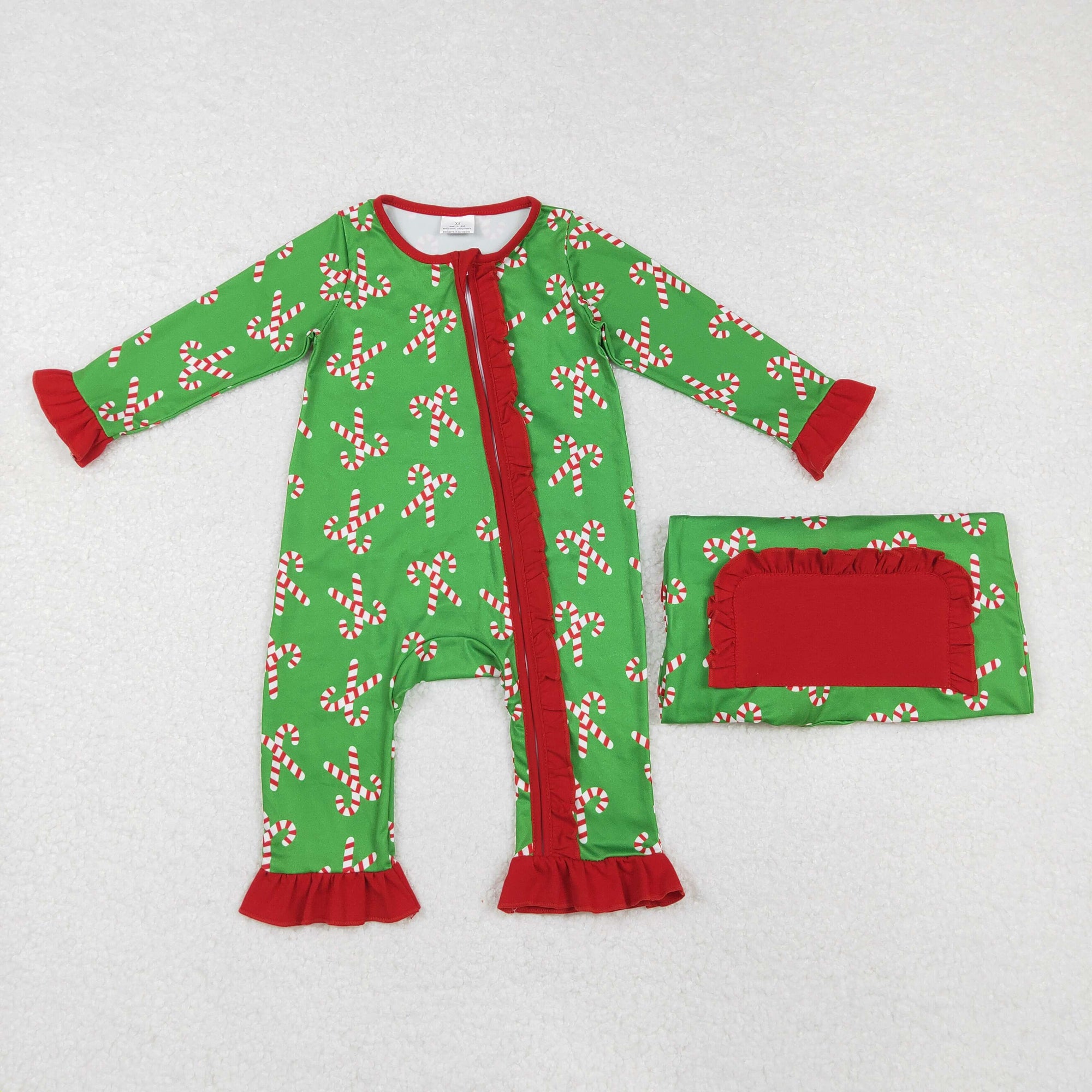 green candy cane Christmas zip sleeper baby clothes