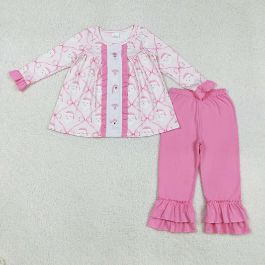 pink santa embroidery pants set Christmas clothing