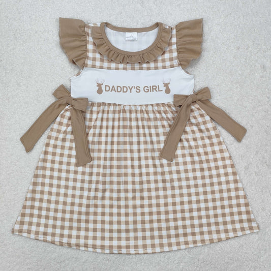 deer daddy's girl print plaid bow dress