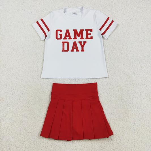 Red White Digital Game Day Pleated Skirts Set