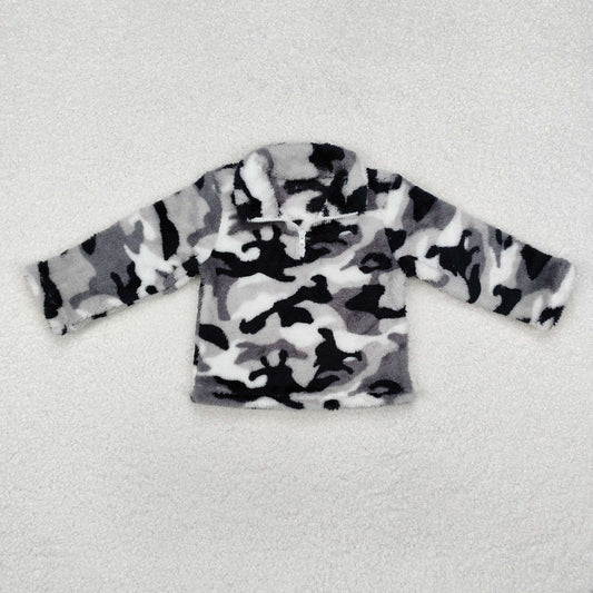 gray camo fleece zip pullover