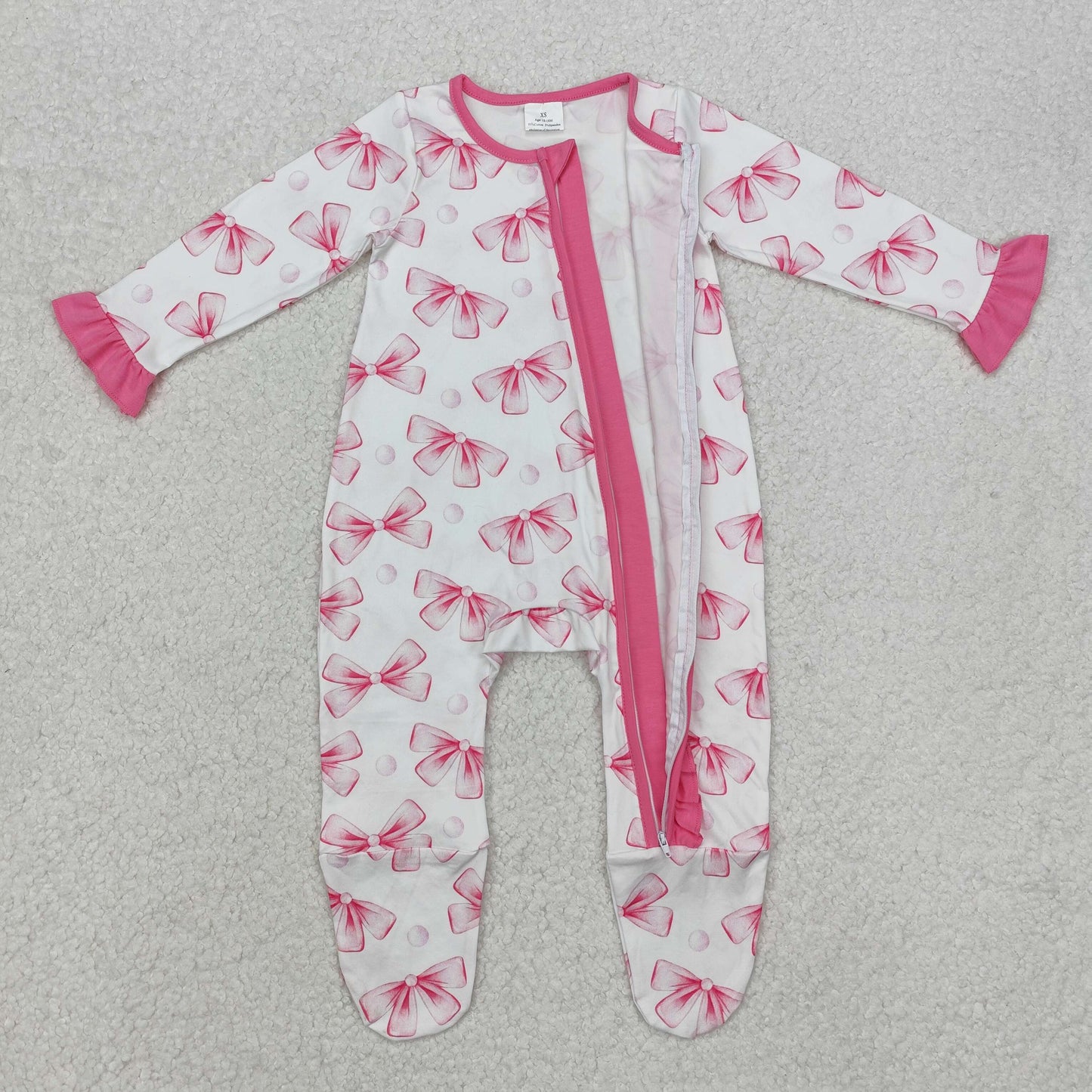 pink bows zip footie sleeper