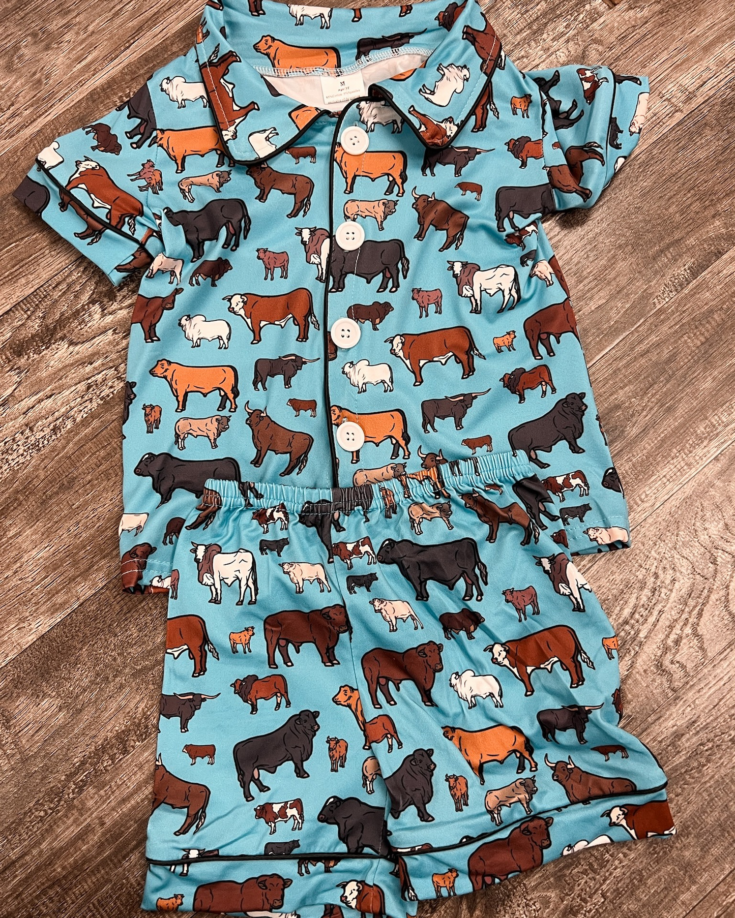 blue farm animal boys shorts pajama outfit