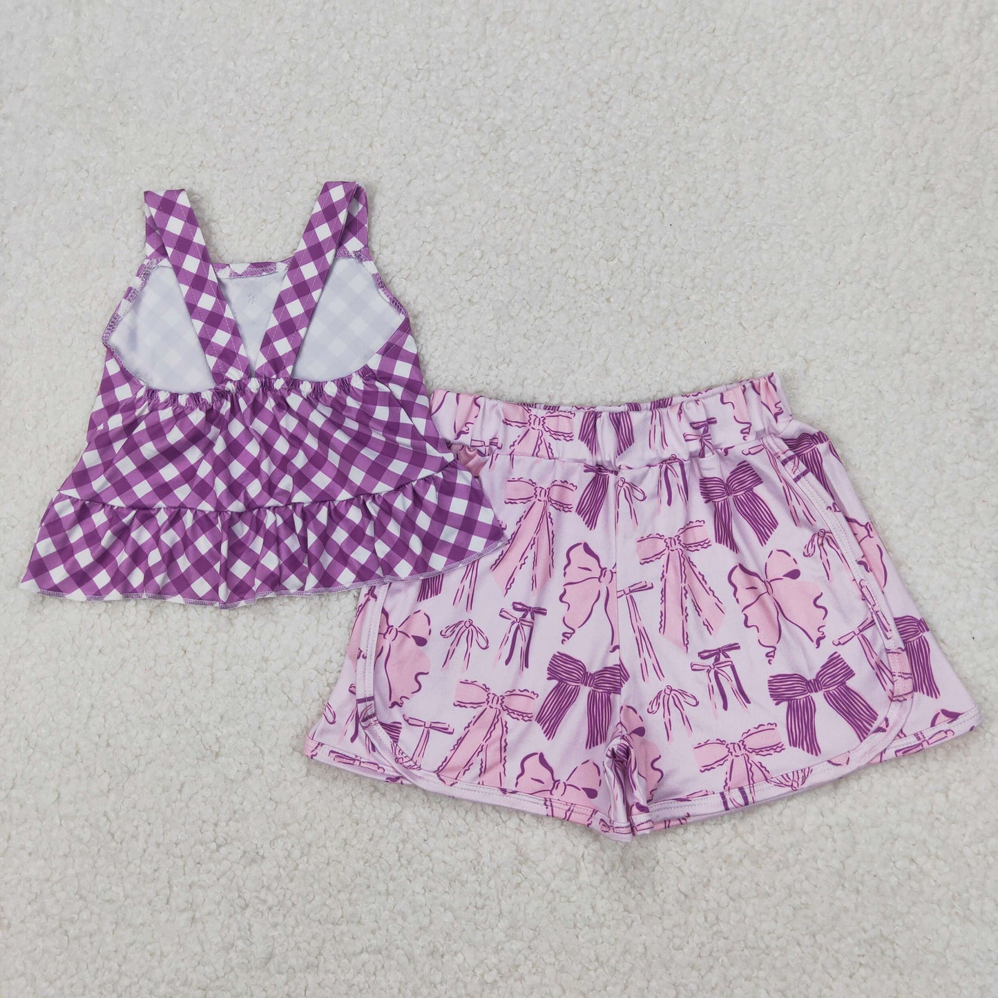 purple bow tank top shorts set