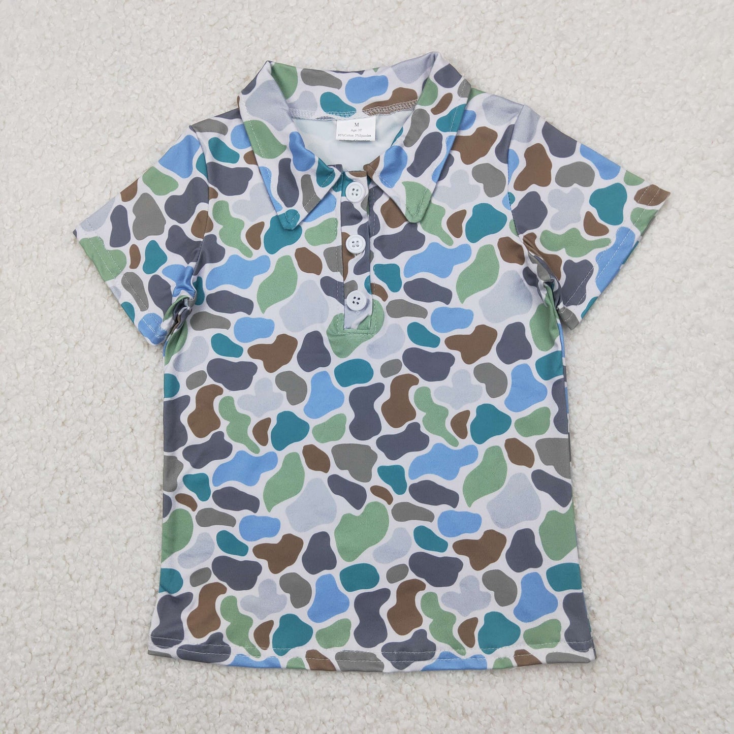 camo polo button t-shirt boys top