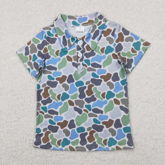 camo polo button t-shirt boys top