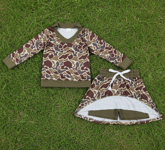 long sleeve camo pullover skort set outfit