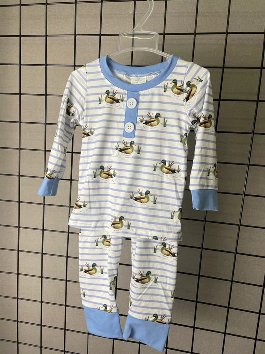 long sleeve stripes with duck print boys pajama set