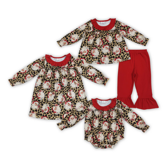 Sibling Santa Leopard Print Girls Christmas Clothes