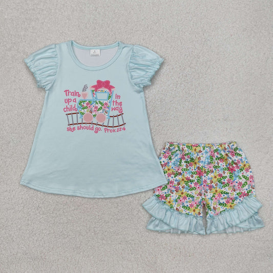 machine train floral ruffle shorts set