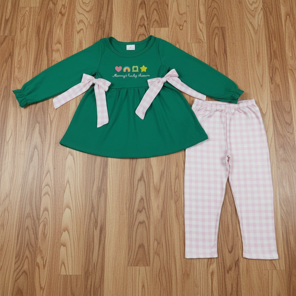 st patrick mommy's lucky charm embroidery legging set