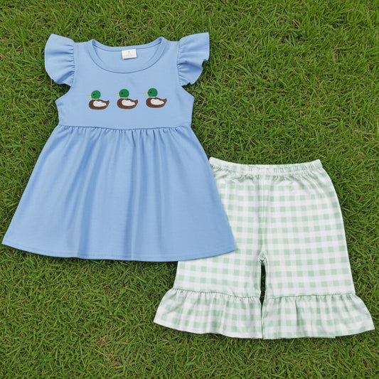 duck embroidery girl shorts set