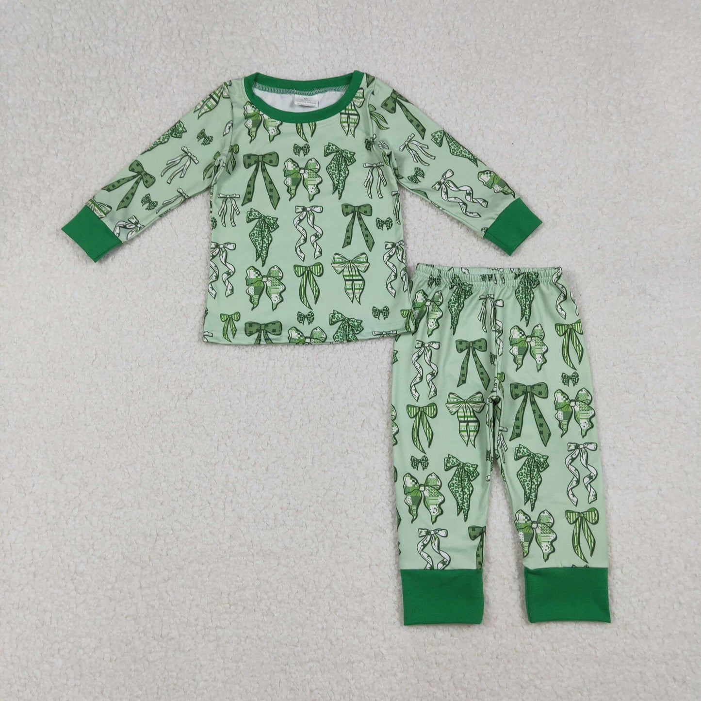green bow st patrick coquette two pieces baby girl pajama set