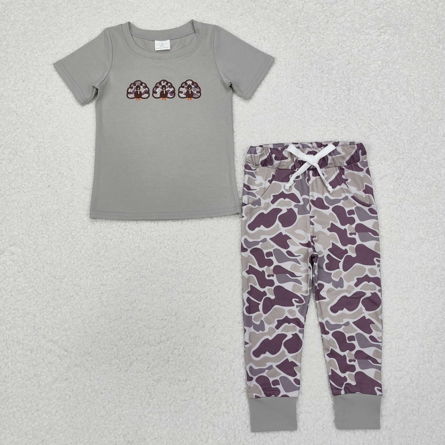 camo turkey embroidery pants set boy thanksgiving day clothes set