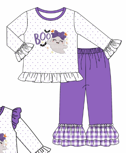 NO MOQ CLOSE 2025 2nd Sept boo purple ruffle pants set