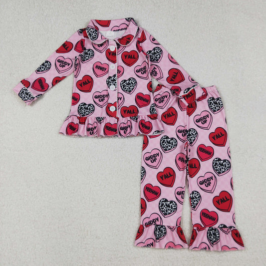 valentine's day heart candy button down pajama set