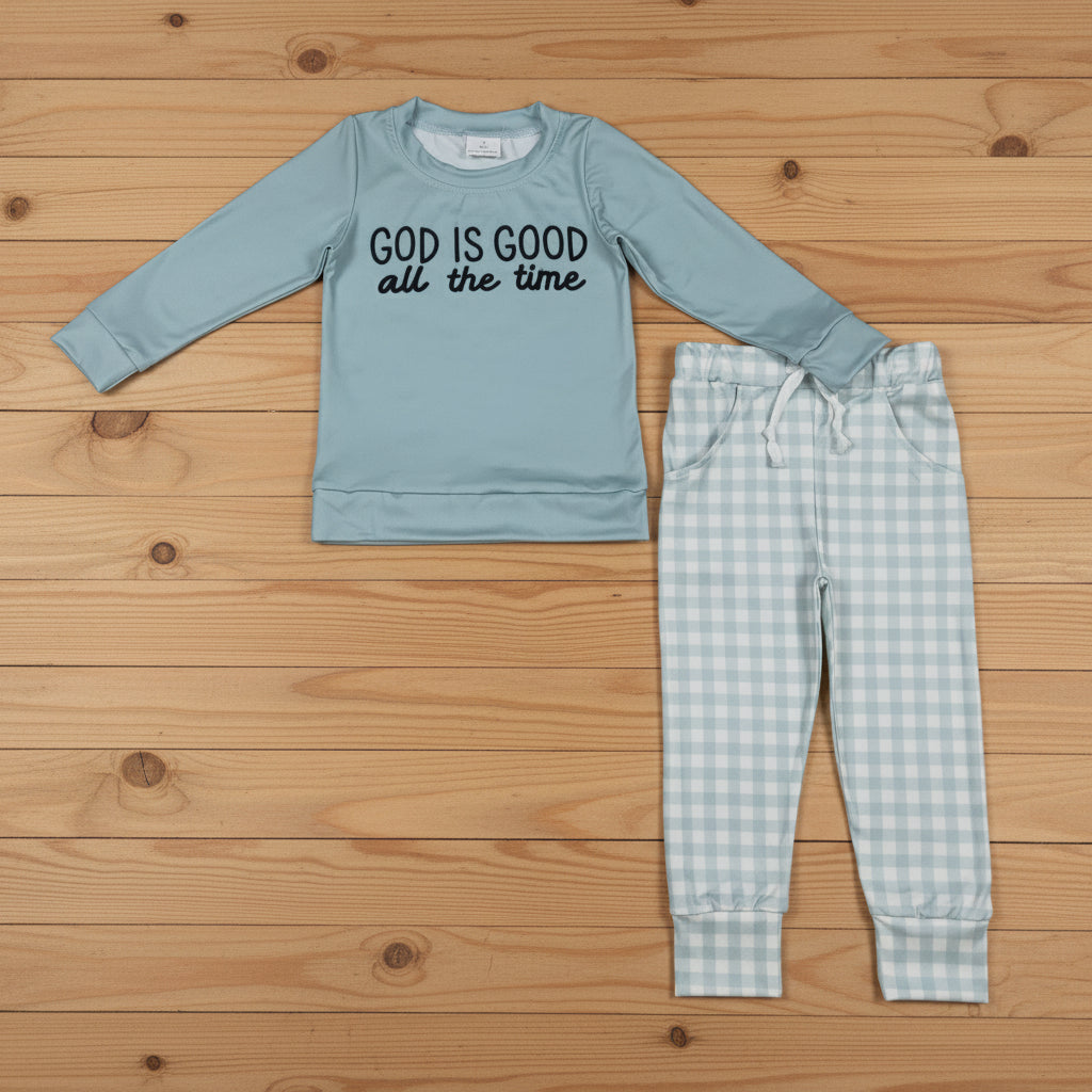 god is good all the time jogger set boy's outfit
