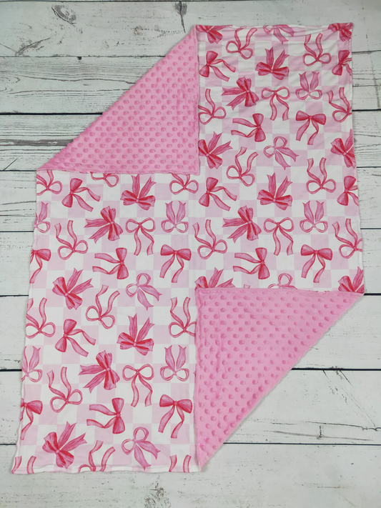 pink bow print minky blanket