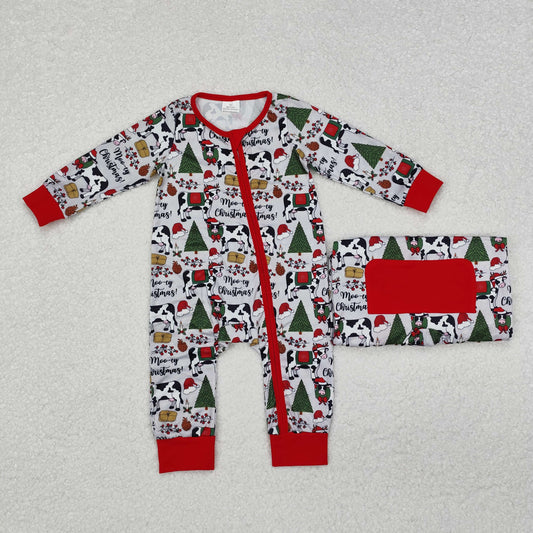 moo-ey Christmas zip sleeper baby clothes