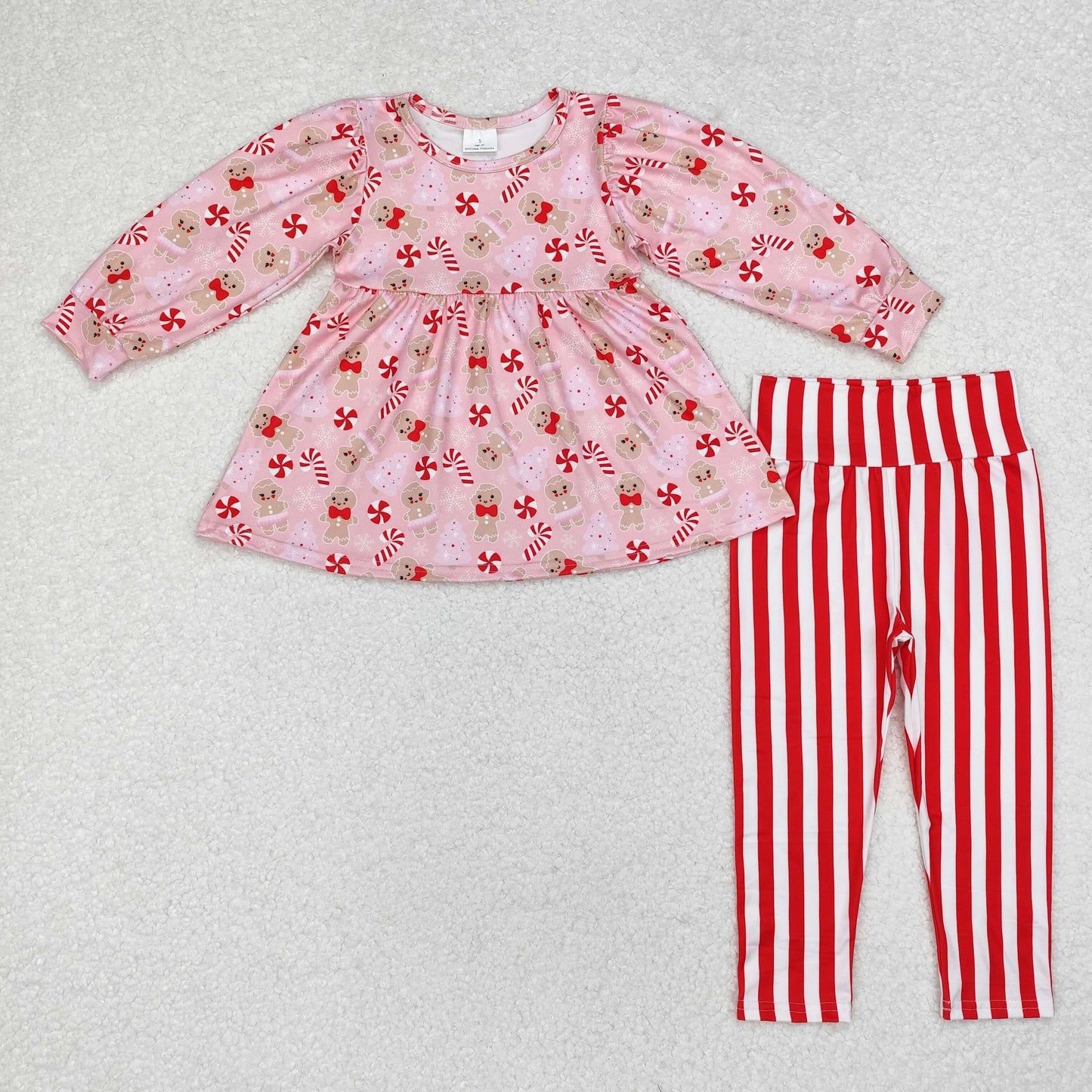 candy cane gingerbread red stripe legging set girl christmas outfit