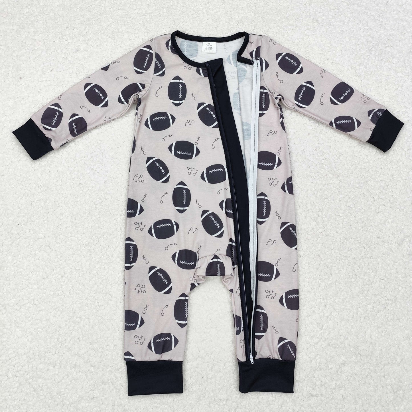 baby boy football print zip bamboo sleeper