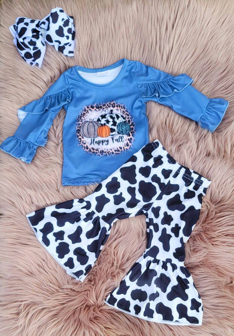 happy fall pumpkin outfit cow print pants set GLP0090