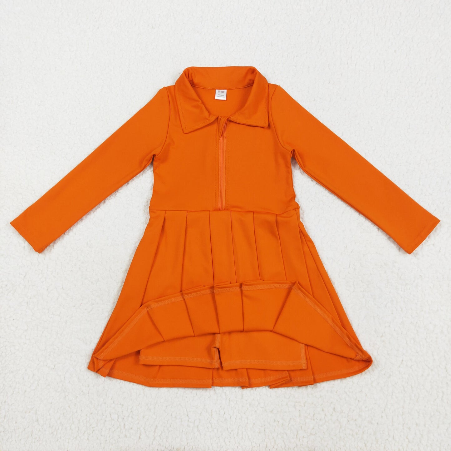 Long sleeves orange zipper pleated sports dress