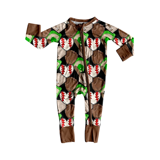 TAT 6-8 weeks MOQ 8 baseball baby boy zip sleeper