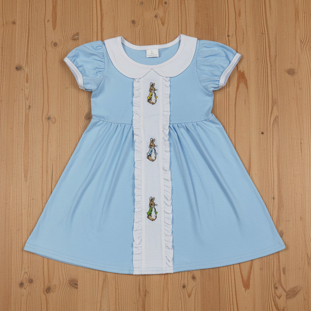 blue peter rabbit embroidery baby girl easter dress