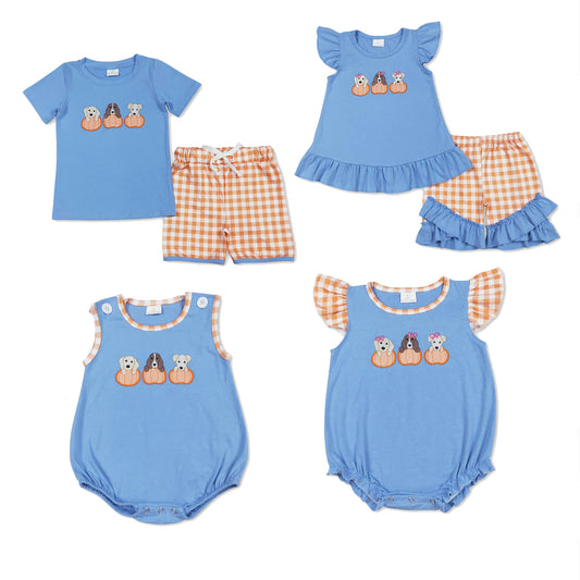 Dog Pumpkin Embroidery Sibling Clothing