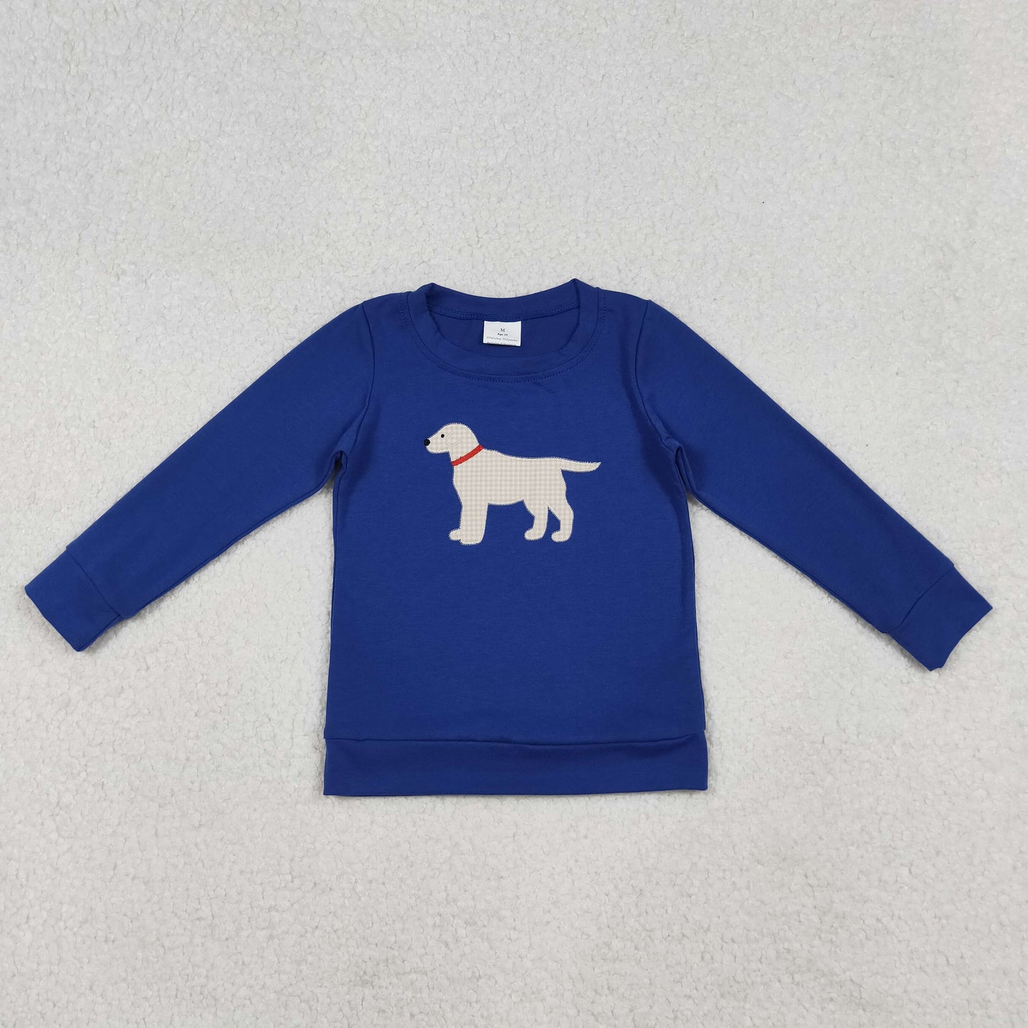 baby boy long sleeve cotton royal blue dog embroidery pullover