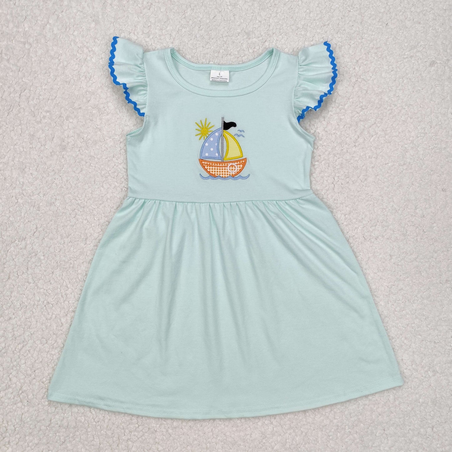 flutter sleeve sailboat embroidery dress