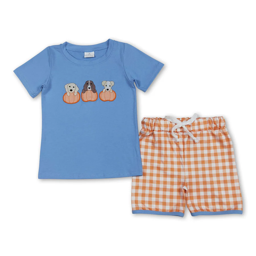 Dog Pumpkin Embroidery Sibling Clothing