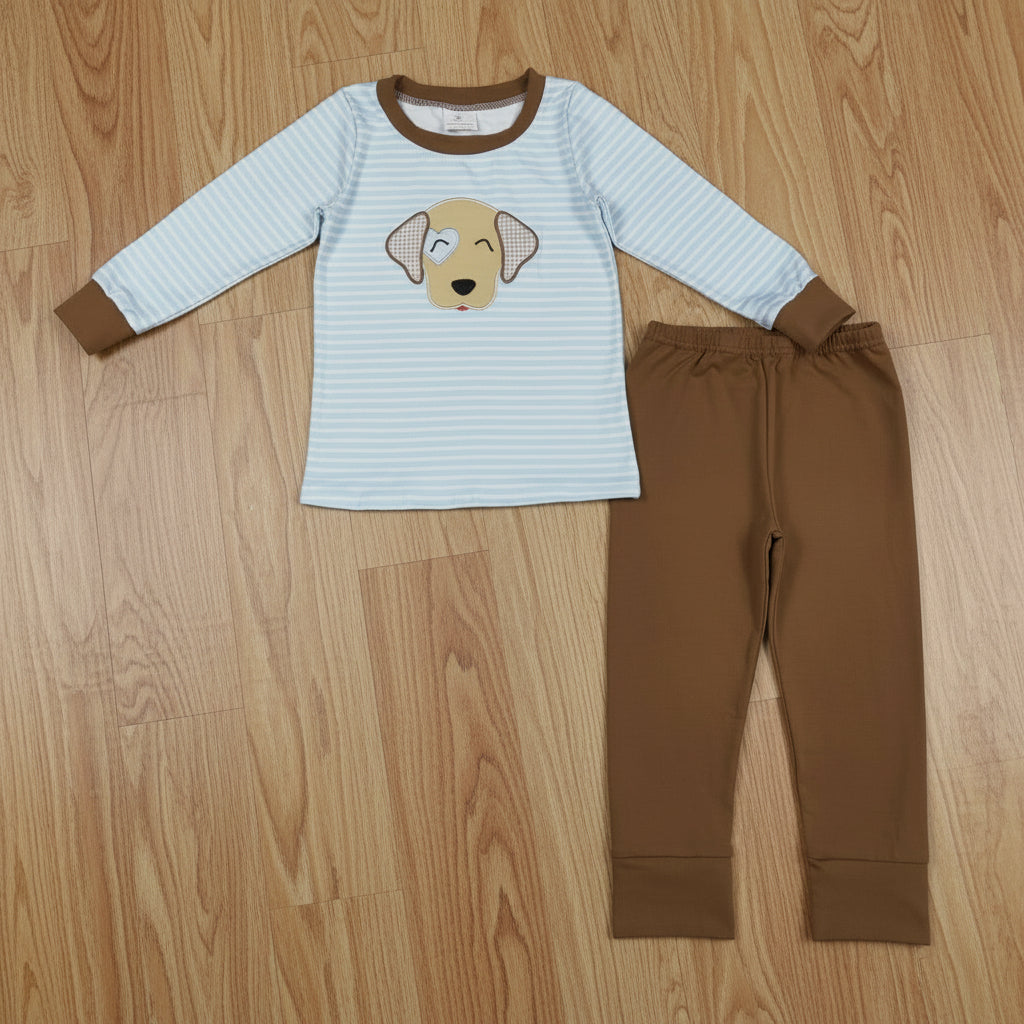 puppy dog embroidery boy pants set