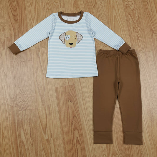 puppy dog embroidery boy pants set