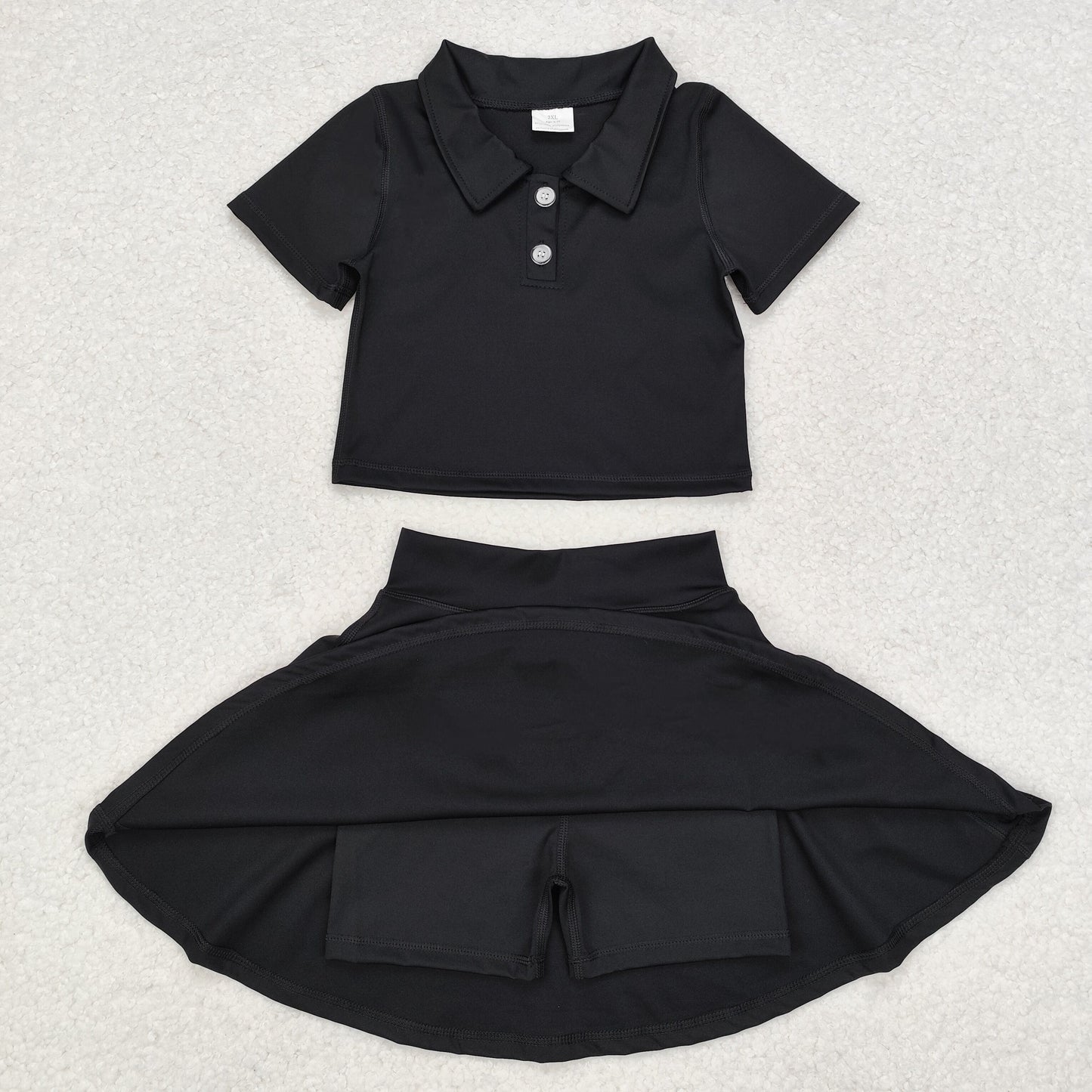 little girl black polo yoga two piece activewear