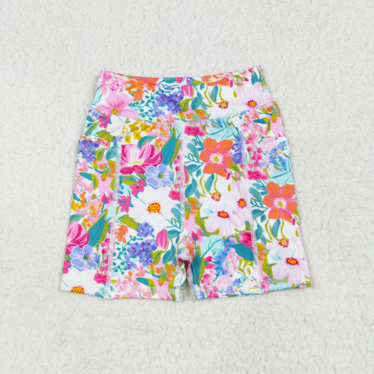 colorful flower active bike shorts