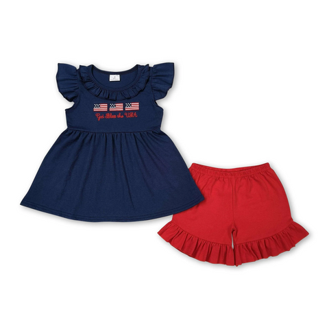 GSSO0805 USA Warehouse Flag Shorts Set Girl
