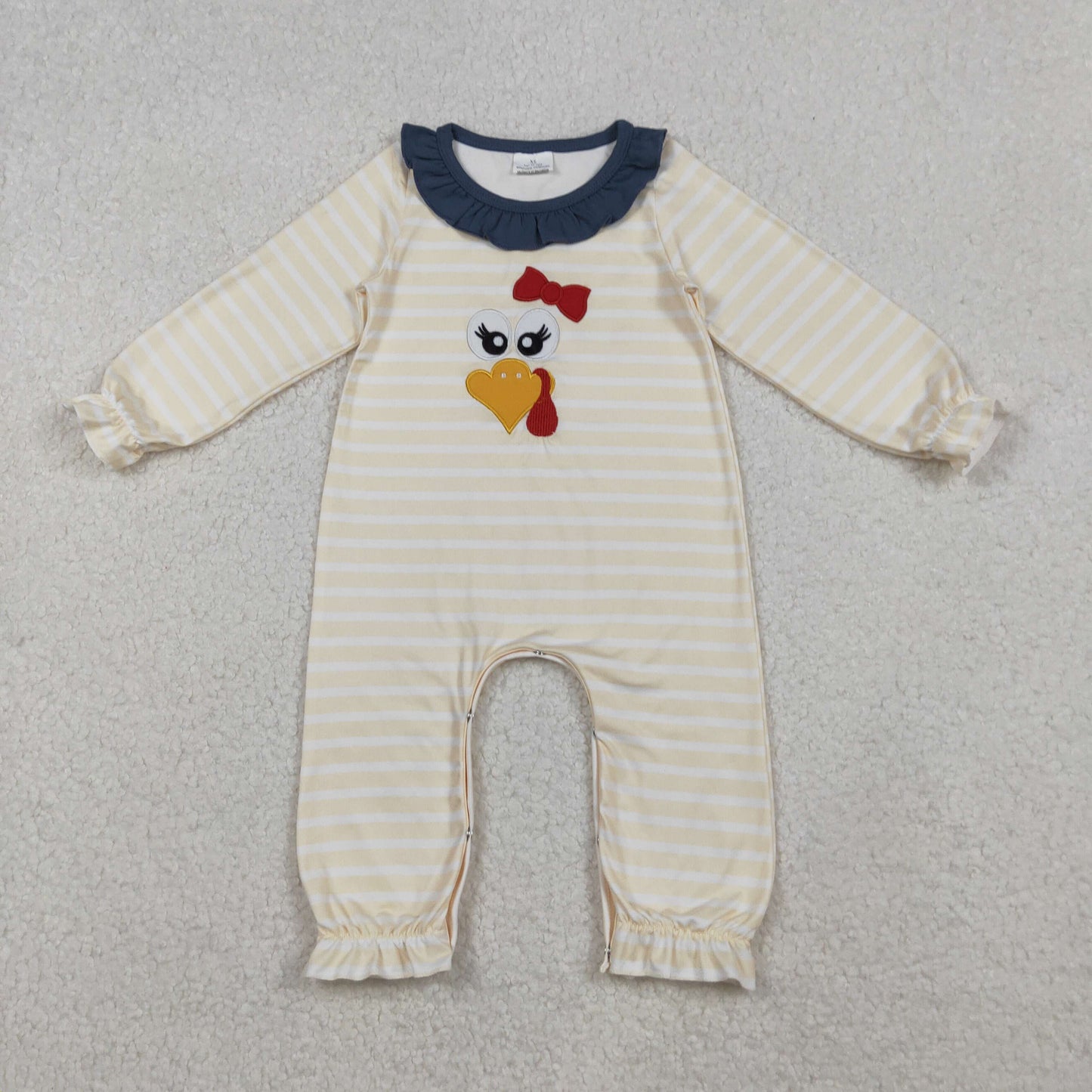 Thanksgiving day stripes turkey embroidery baby girl romper