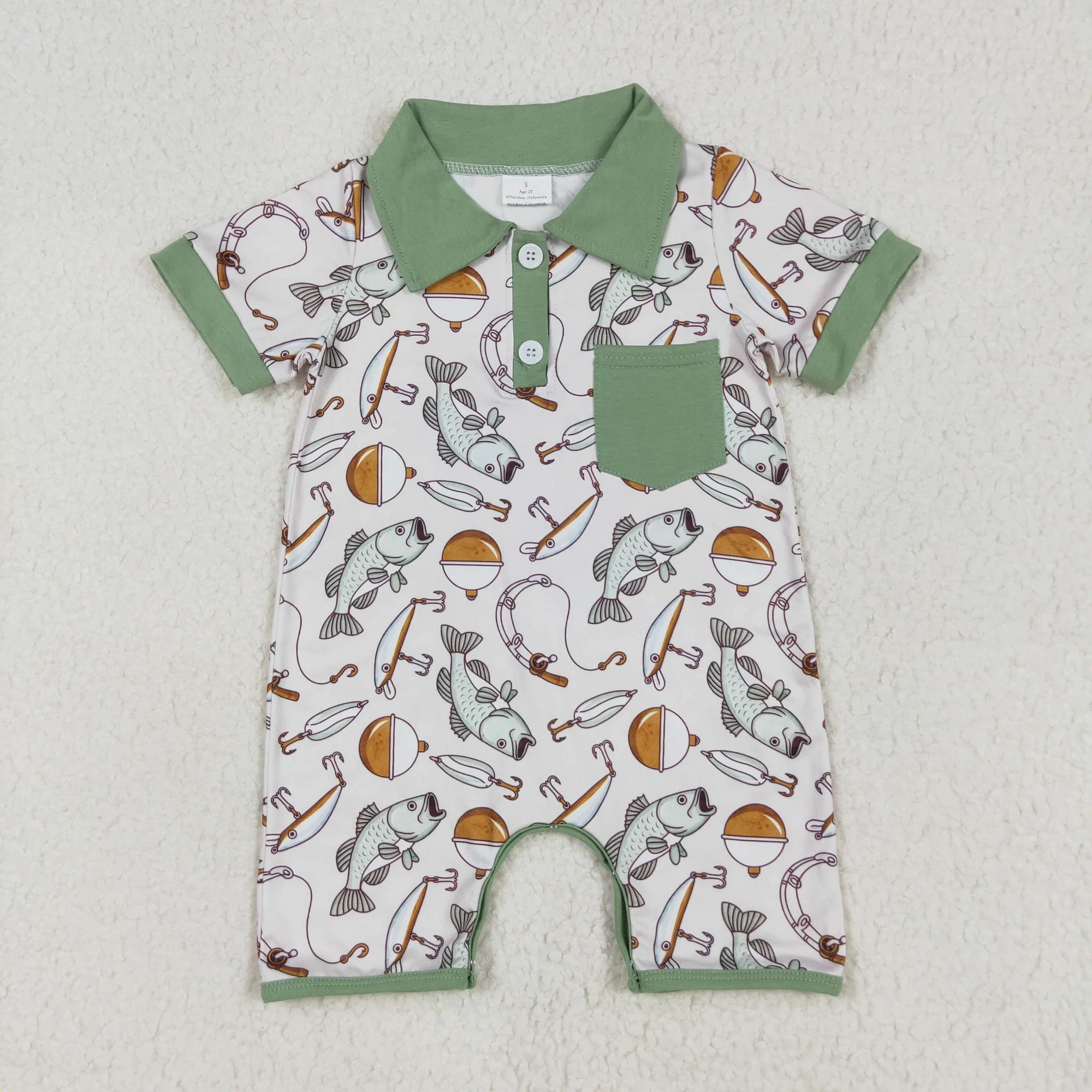SR2472 USA Warehouse Go Fishing Polo Romper
