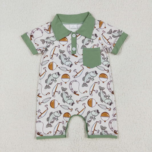SR2472 USA Warehouse Go Fishing Polo Romper