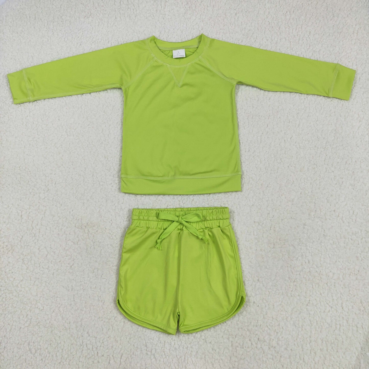 long sleeve green athletic shorts set