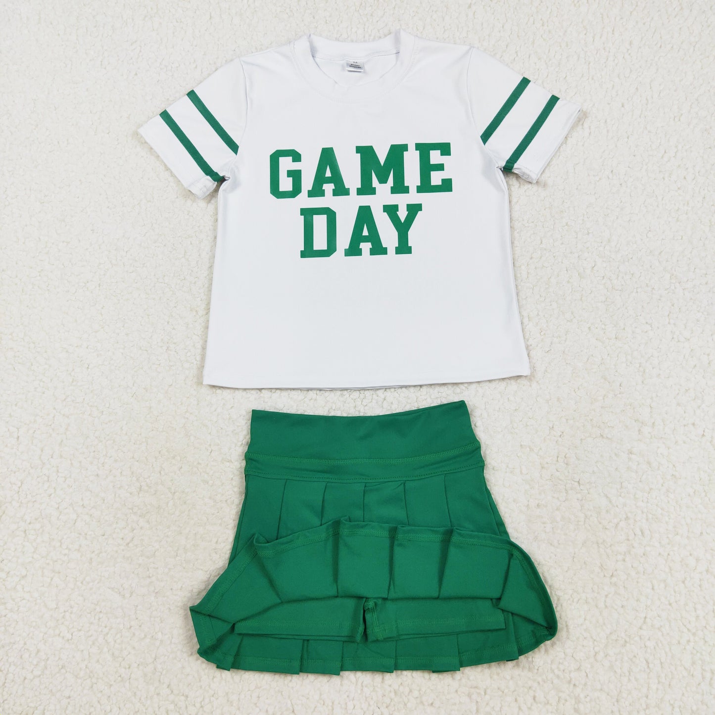 Green White Digital Game Day Pleated Skirts Set