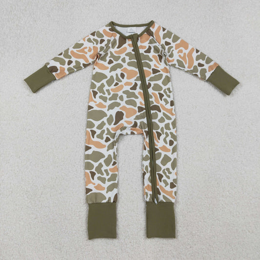 baby boy long sleeve camo zipper sleeper