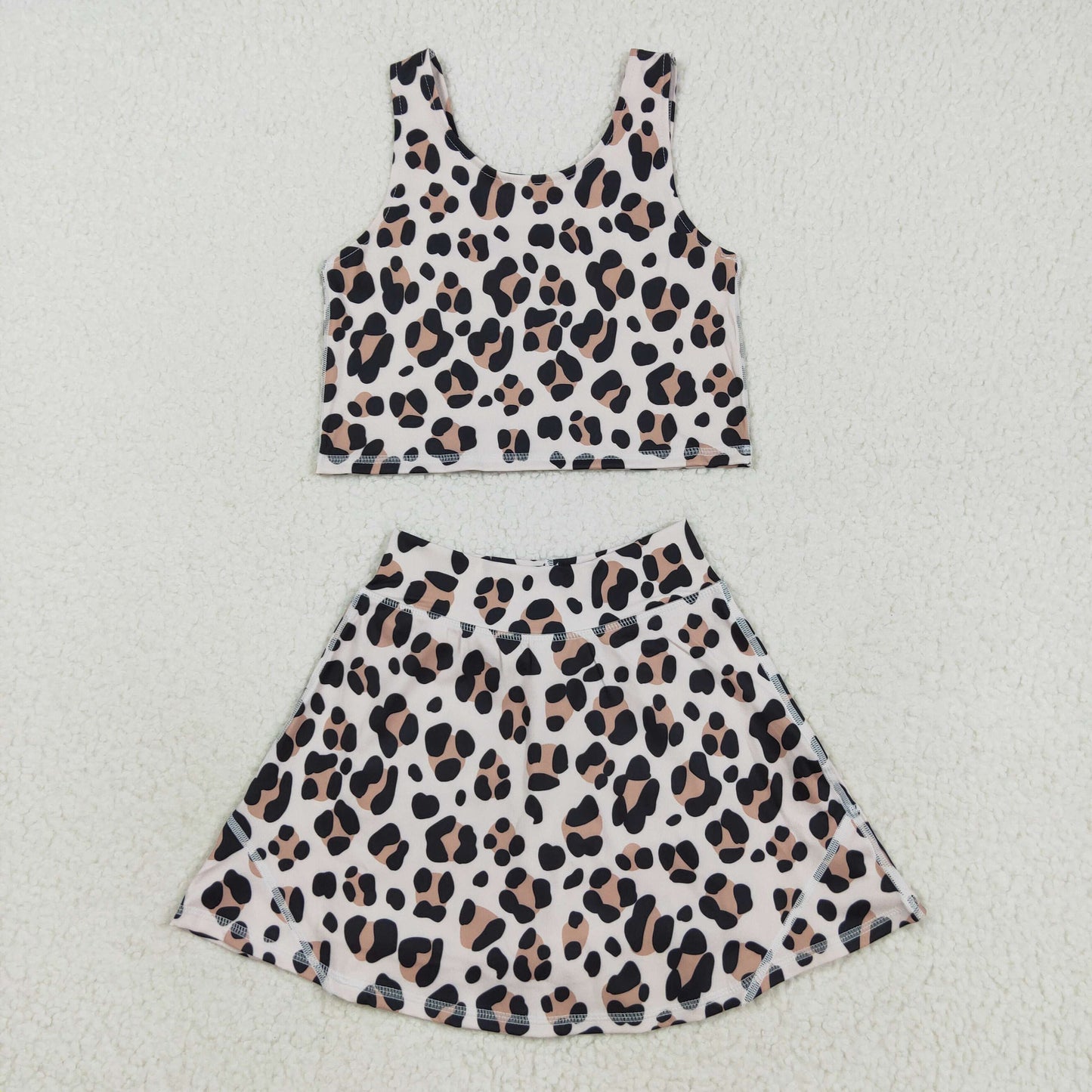 leopard two pieces athletic skort dress set