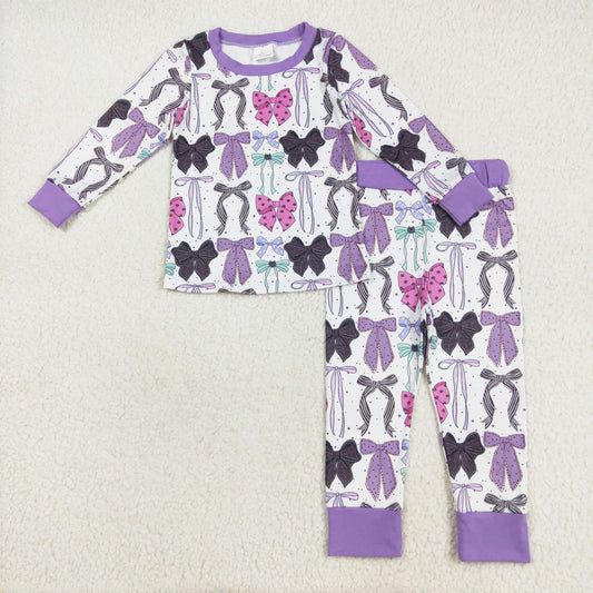 purple bow coquette print two pieces lounge set