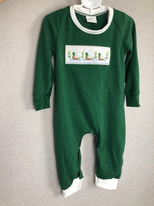 Green Mallard Duck Embroidered Romper