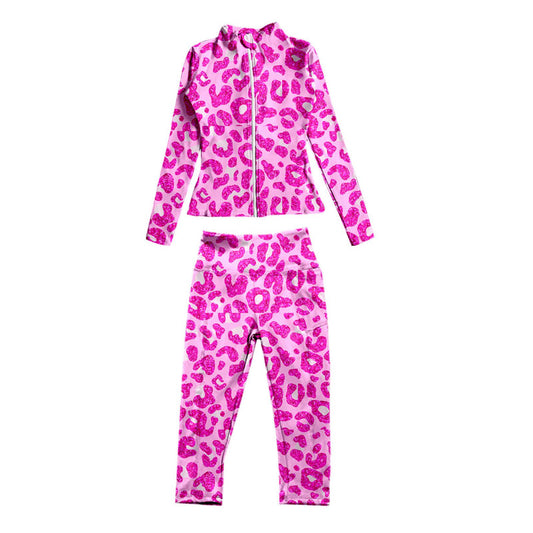 pre order toddler girl hot pink loepard zip yoga set